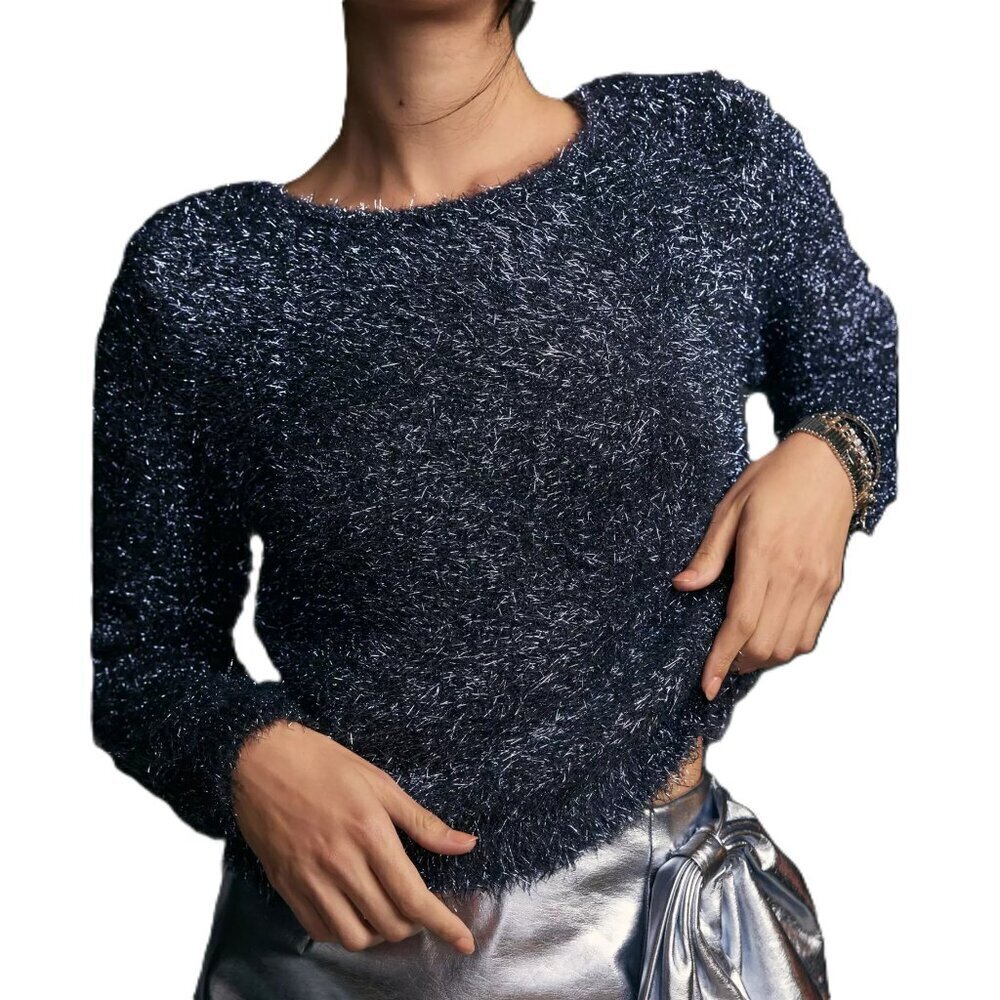 Pilcro Navy Blue Eyelash Sparkle Pullover Sweater